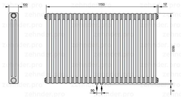Схема (чертеж) Радиатор Zehnder Charleston 3180/25 №5410 Technoline TL